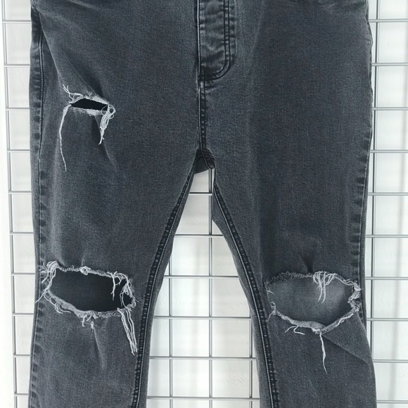 Men’s Charcoal Distressed Rips Holes Skinny Jeans - Picture 3 of 8
